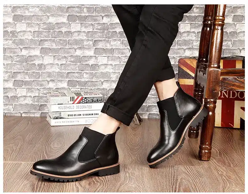 MRCCS Winter Fur/Spring Men's Chelsea Boots,British Style Fashion Ankle Boots,Black/Brown/Red Brogues Soft Leather Casual Shoes 11
