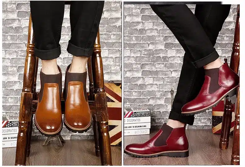 MRCCS Winter Fur/Spring Men's Chelsea Boots,British Style Fashion Ankle Boots,Black/Brown/Red Brogues Soft Leather Casual Shoes 13