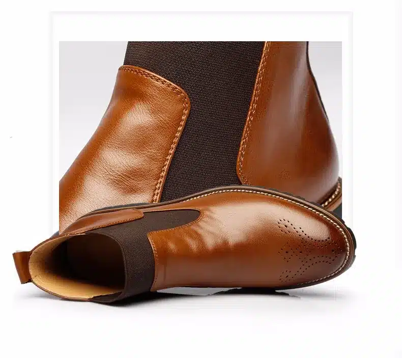 MRCCS Winter Fur/Spring Men's Chelsea Boots,British Style Fashion Ankle Boots,Black/Brown/Red Brogues Soft Leather Casual Shoes 16