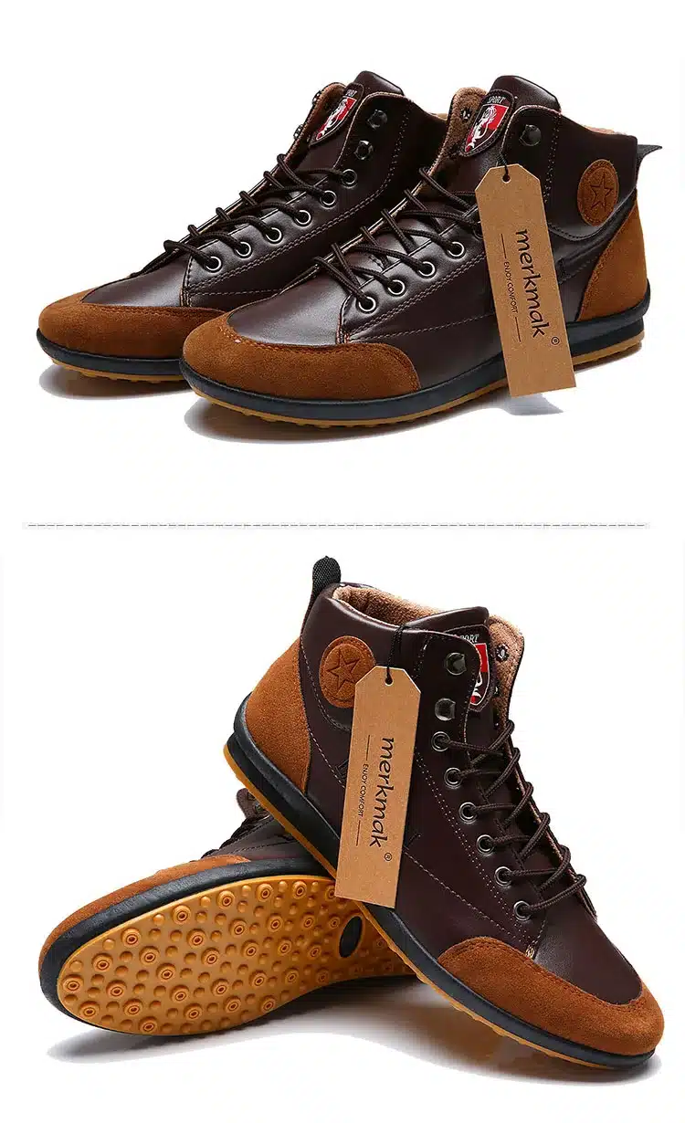 New 2018 Men Leather Boots Fashion Autumn Winter Warm Cotton Brand Ankle Boots Lace Up Men Shoes Footwear Casual Drop Shipping 25
