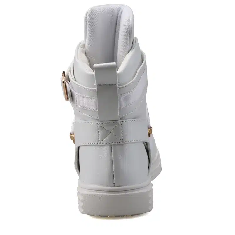 GZ Punk Rivet metal Hip Hop boots Men White Solid Dance Platform Flats Fashion buckle High Top Zapatillas Hombre #39 6