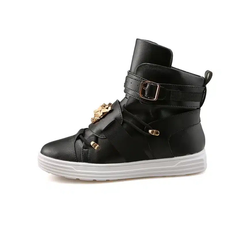 GZ Punk Rivet metal Hip Hop boots Men White Solid Dance Platform Flats Fashion buckle High Top Zapatillas Hombre #39 10