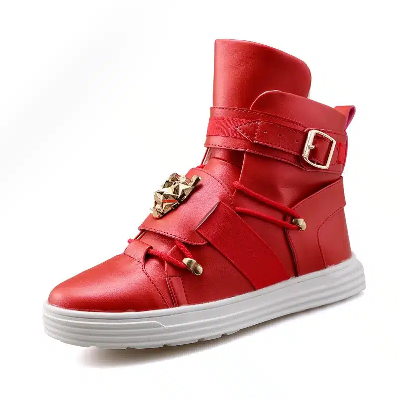 GZ Punk Rivet metal Hip Hop boots Men White Solid Dance Platform Flats Fashion buckle High Top Zapatillas Hombre #39 11