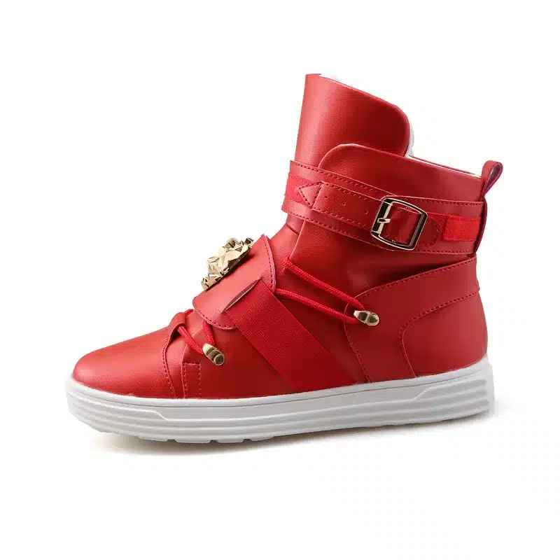GZ Punk Rivet metal Hip Hop boots Men White Solid Dance Platform Flats Fashion buckle High Top Zapatillas Hombre #39 12
