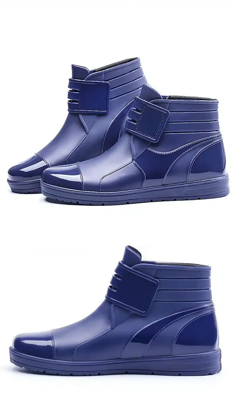 Dwayne 2018 Fashion PVC Waterproof RainBoots Waterproof Flat Shoes Men Black Rainboots Blue Rubber Ankle Boots Buckle Botas 8