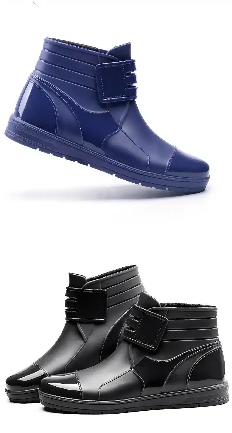 Dwayne 2018 Fashion PVC Waterproof RainBoots Waterproof Flat Shoes Men Black Rainboots Blue Rubber Ankle Boots Buckle Botas 9