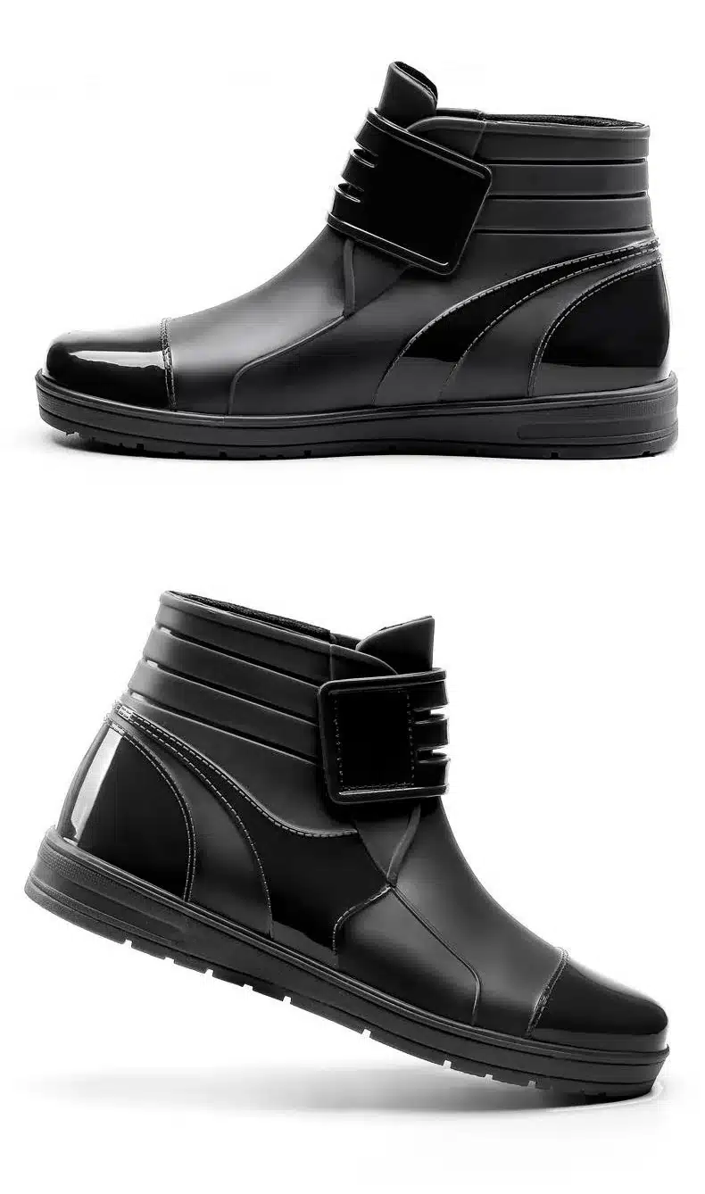 Dwayne 2018 Fashion PVC Waterproof RainBoots Waterproof Flat Shoes Men Black Rainboots Blue Rubber Ankle Boots Buckle Botas 10