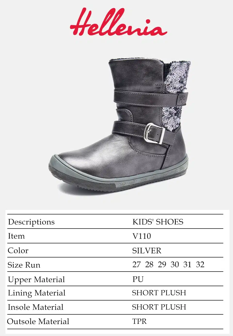 Hellenia soft Mid Calf boots kids girls boys Children Shoes eco Leather short plush lining autumn winter silver grey size 27-32 9