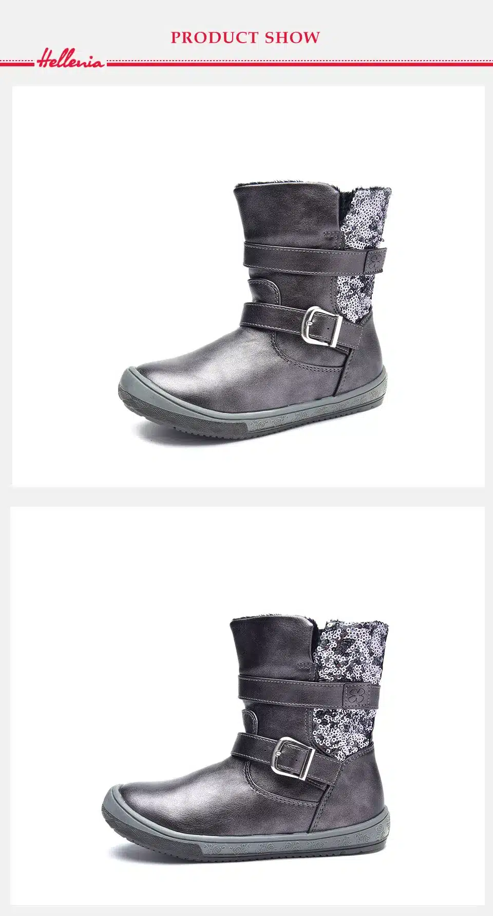 Hellenia soft Mid Calf boots kids girls boys Children Shoes eco Leather short plush lining autumn winter silver grey size 27-32 12