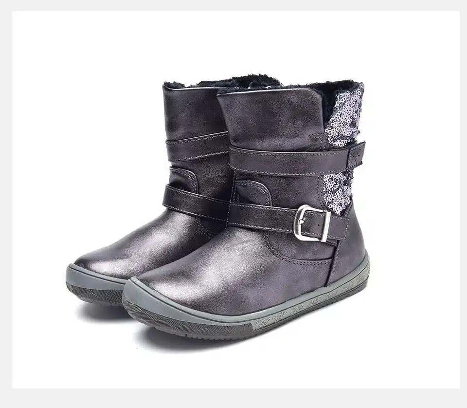 Hellenia soft Mid Calf boots kids girls boys Children Shoes eco Leather short plush lining autumn winter silver grey size 27-32 16