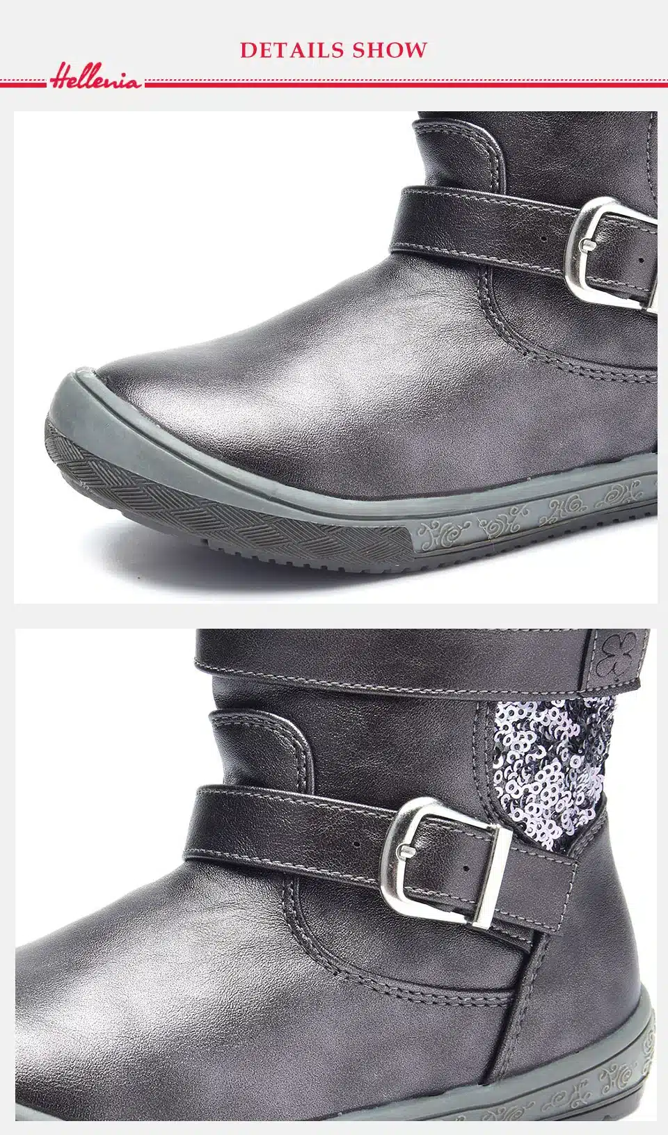 Hellenia soft Mid Calf boots kids girls boys Children Shoes eco Leather short plush lining autumn winter silver grey size 27-32 17