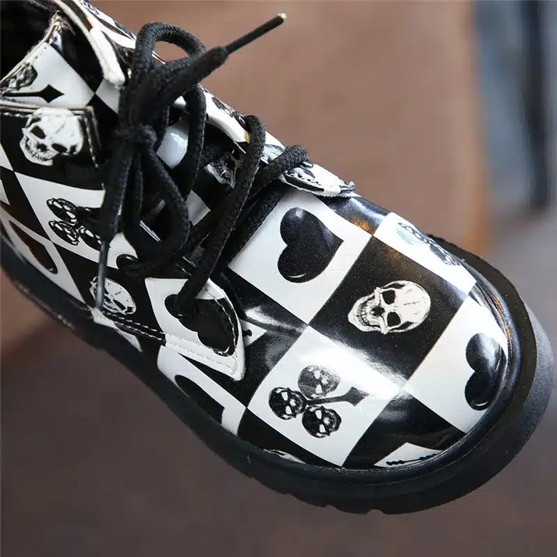 comfy kids snow black and white squares boots for boys girls fashion leather Lattice Waterproof Martin Rubber shoes kids boots 4