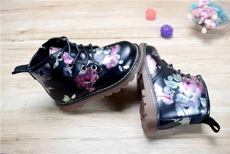 Kids Boots For Girls 2018 Spring Children Shoes Leather Flower Baby Rubber Boots Waterproof Fashion Martin Girls Boots 21-30 25