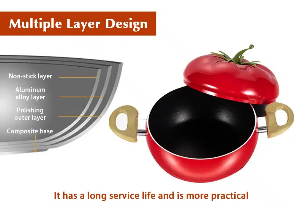 3 layers Aluminum Kitchen Soup Pot Non-stick Fruit Sauce Pan Boiler Tomato Shape No Fumes Household Cooking Tools Kitchenware 6