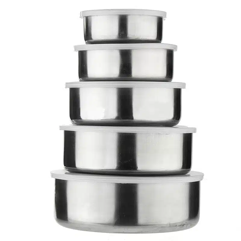5Pcs/set New Stainless Steel Mixing Crisper Food Container Bowls Silver Color 5 Bowls with 5 Lids Kitchen Pot Tableware Tools 1