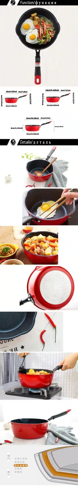 CAKEHOUD Kitchen Pot With Multi-purposeAluminum Alloy Pot 28cm Maifan Non-stickWok Is Generally Used For Gas And InductionCooker 12