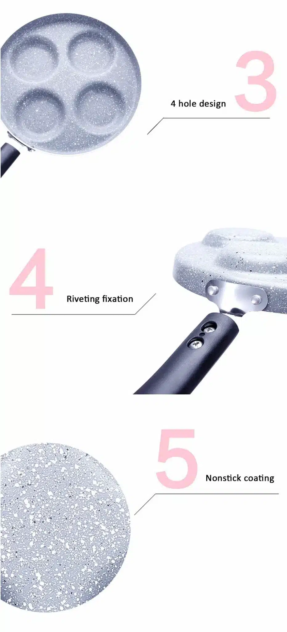CAKEHOUD 24cm Multifunctional Non Stick Frying Pan Aluminum Alloy Four Hole Frying Pan Breakfast Pot Kitchen Utensils 13