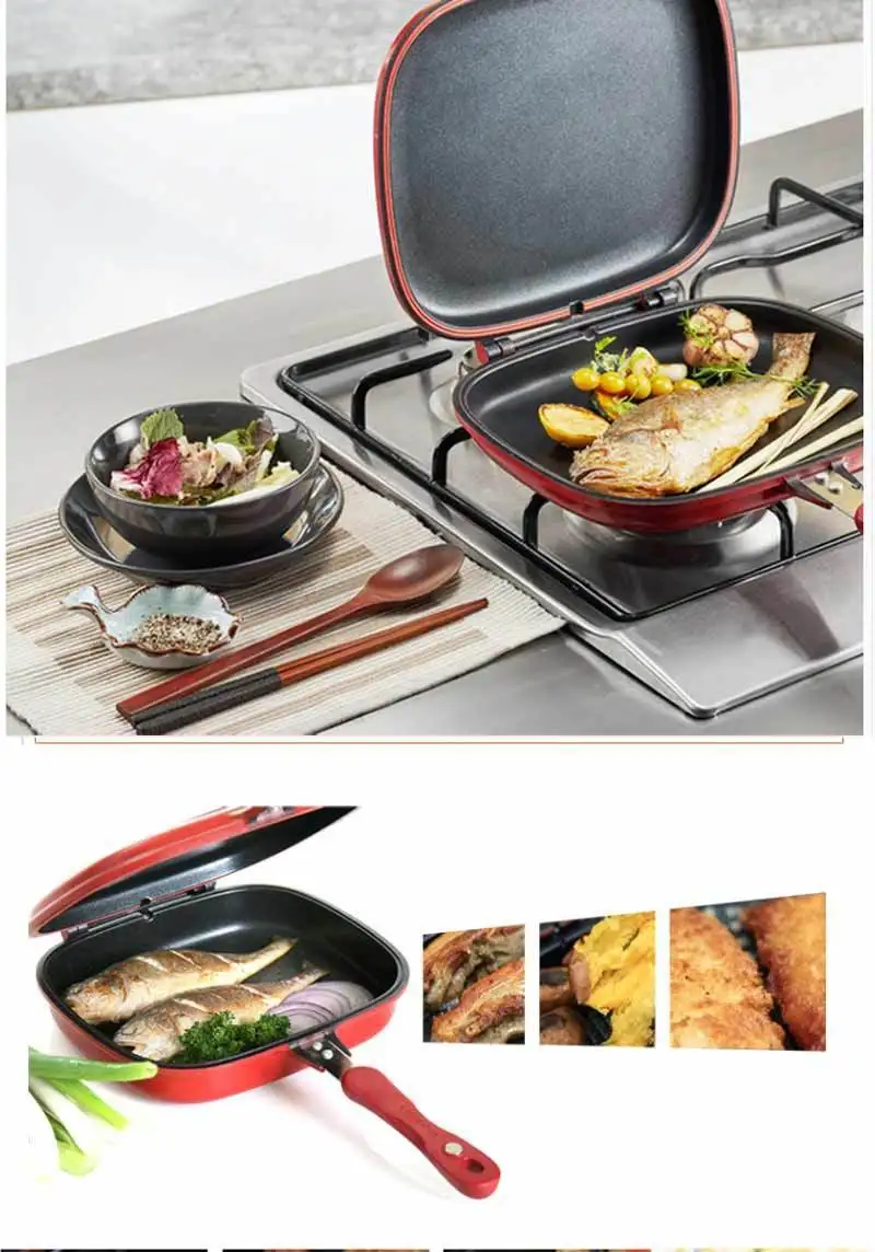 Hot Sale Household 28-32cm Pan Double Side Grill Fry Pan Cookware Double Face Pan Steak Fry Pan Pancake outdoor Kitchen supplies 10