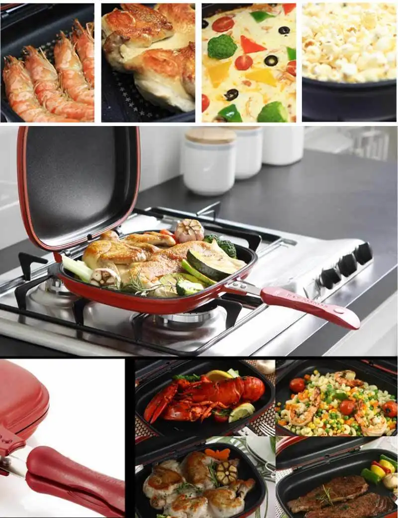 Hot Sale Household 28-32cm Pan Double Side Grill Fry Pan Cookware Double Face Pan Steak Fry Pan Pancake outdoor Kitchen supplies 11