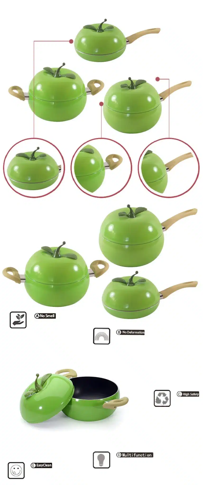 Pots for Kitchen Soup Pot Fruit Pan Aluminum non-stick Apple Shape no fumes Kitchen Tools Cookware 3