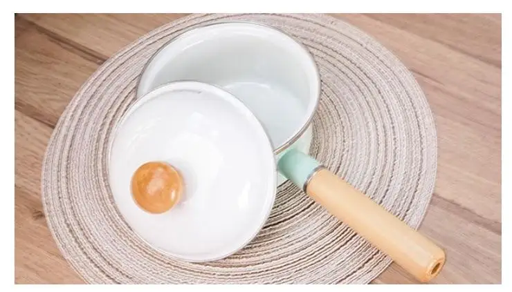 New Enamel Milk Pot Ins Wind 16cm Hot Pot Rice Paste Kitchen Pot Thickened Gas Induction Cooker General Cooking Pot and Pan Set 12