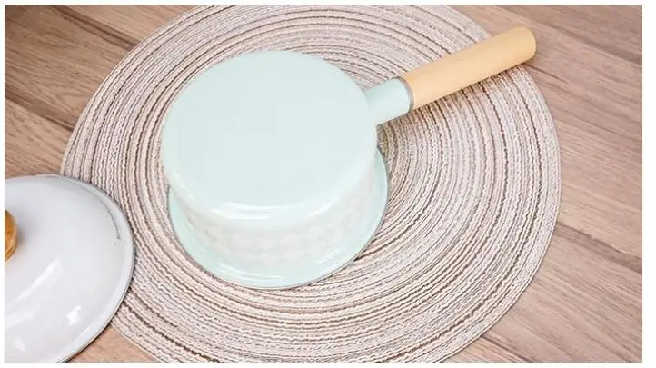 New Enamel Milk Pot Ins Wind 16cm Hot Pot Rice Paste Kitchen Pot Thickened Gas Induction Cooker General Cooking Pot and Pan Set 13