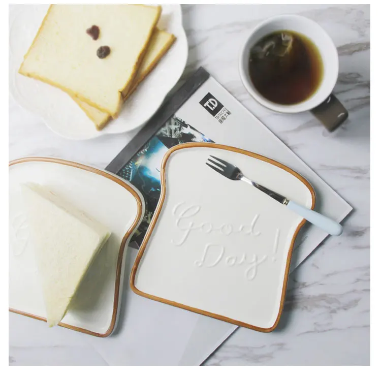 Best 6.5 Inch Creative Toast Shape Ceramic Dinner Plate Porcelain Food Tray Kitchen Tools Tableware Kid Breakfast Bread Plate 15