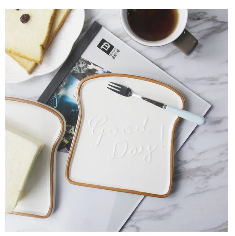 Best 6.5 Inch Creative Toast Shape Ceramic Dinner Plate Porcelain Food Tray Kitchen Tools Tableware Kid Breakfast Bread Plate 17