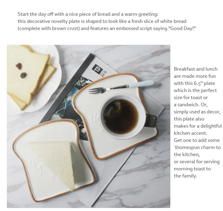 Best 6.5 Inch Creative Toast Shape Ceramic Dinner Plate Porcelain Food Tray Kitchen Tools Tableware Kid Breakfast Bread Plate 18