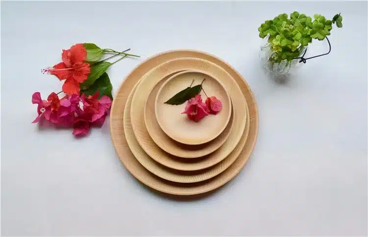 Round Wooden Dinner Plate Party Serving Tray Small Dishes Cake Plate Fir Wood Tableware Kitchen Accessories Japan Style 11