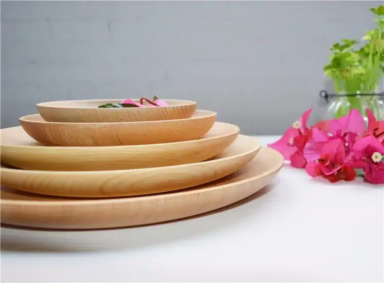 Round Wooden Dinner Plate Party Serving Tray Small Dishes Cake Plate Fir Wood Tableware Kitchen Accessories Japan Style 12