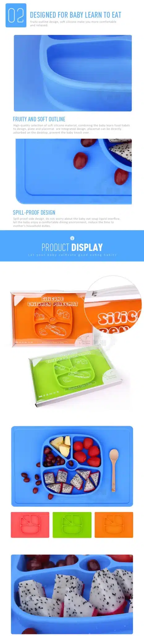 Hot Kitchen Accessories Children Silicone dinner plates, animal Partition plate dishes and plates sets fruit bowl 2