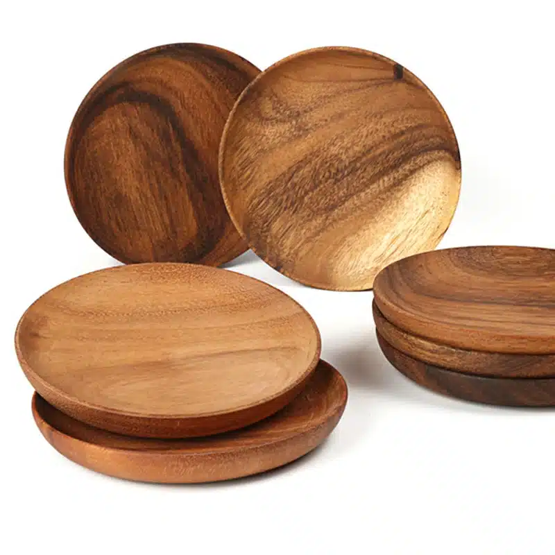 2Pcs Round Wooden Plates Small Wood Plate Set Cake Dessert Fruit Serving Tray Sushi Plate Wooden Kitchen Utensils Dinnerware Set 10