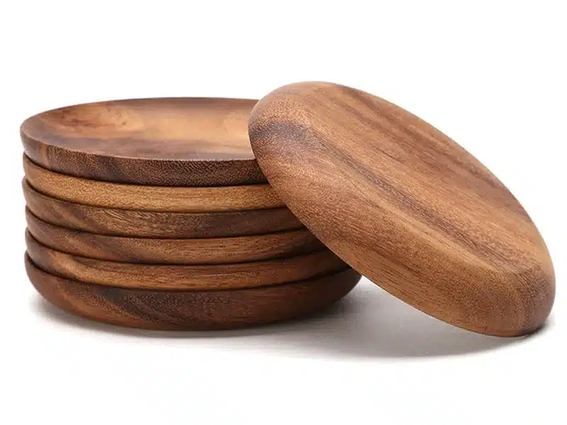 2Pcs Round Wooden Plates Small Wood Plate Set Cake Dessert Fruit Serving Tray Sushi Plate Wooden Kitchen Utensils Dinnerware Set 12