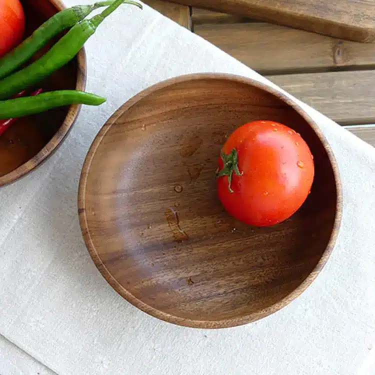 Large Round Wooden Salad Bowl Premium Acacia Wood Tableware Fruit Salad Pasta Serving Plate Food Bowl Kitchen Utensils Tableware 15
