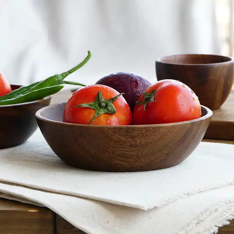 Large Round Wooden Salad Bowl Premium Acacia Wood Tableware Fruit Salad Pasta Serving Plate Food Bowl Kitchen Utensils Tableware 16