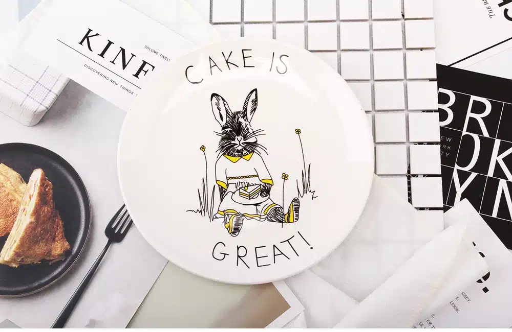 8inch Rabbit Animals Ceramic Cake Plate White Round Plates Dishes Ring Butter Dish Serving Platter Home Dinnerware Decoration 10
