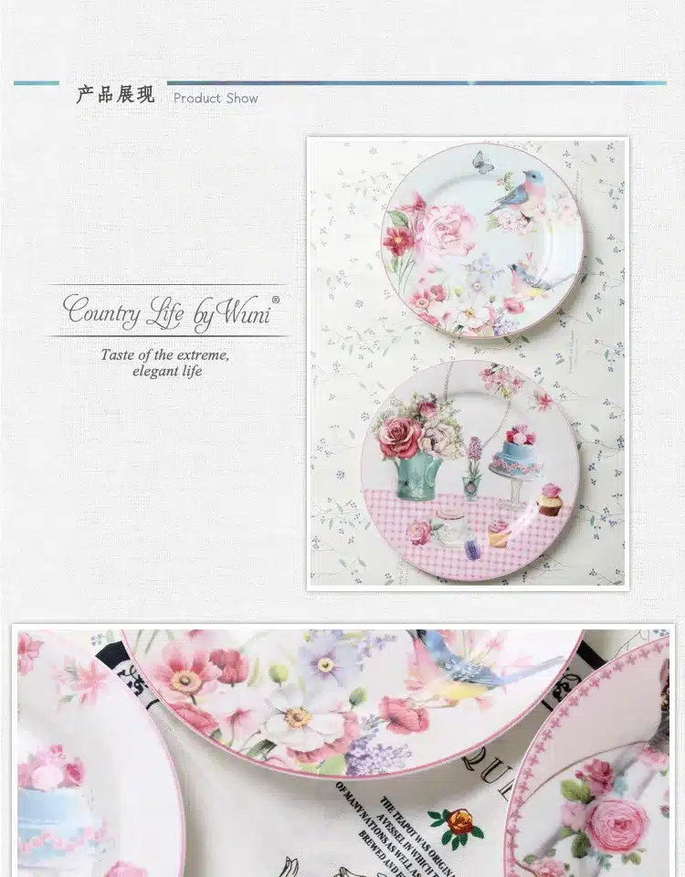 Europe Rural Bone Dishes And Plates Porcelain Dessert Dish Cake Tray Ceramic Tableware Steak Dinner Plate Decoration 11