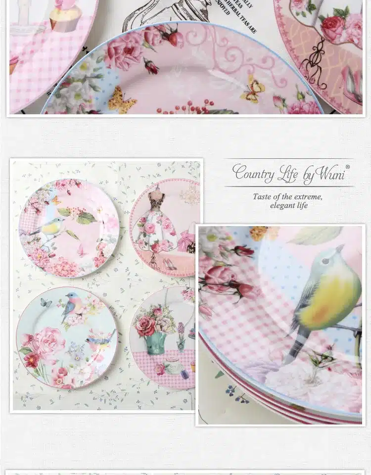 Europe Rural Bone Dishes And Plates Porcelain Dessert Dish Cake Tray Ceramic Tableware Steak Dinner Plate Decoration 12