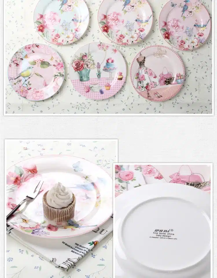 Europe Rural Bone Dishes And Plates Porcelain Dessert Dish Cake Tray Ceramic Tableware Steak Dinner Plate Decoration 15