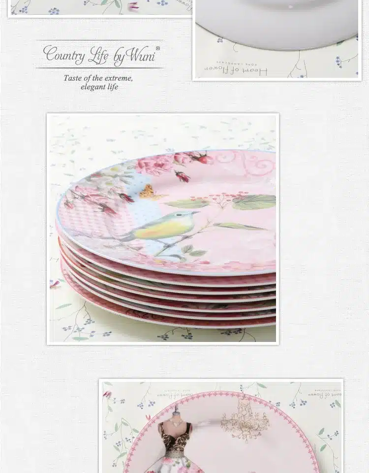 Europe Rural Bone Dishes And Plates Porcelain Dessert Dish Cake Tray Ceramic Tableware Steak Dinner Plate Decoration 16