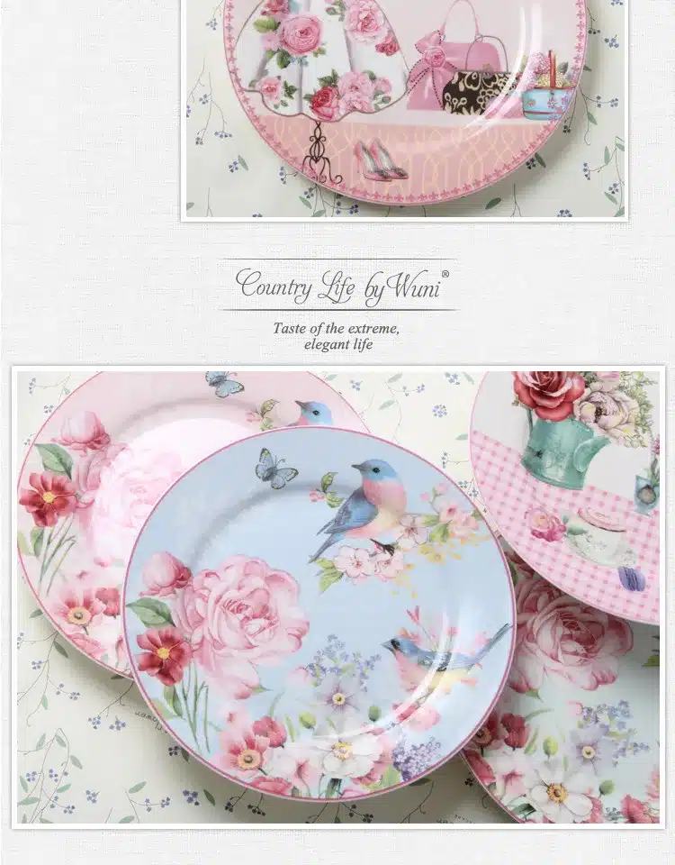 Europe Rural Bone Dishes And Plates Porcelain Dessert Dish Cake Tray Ceramic Tableware Steak Dinner Plate Decoration 17