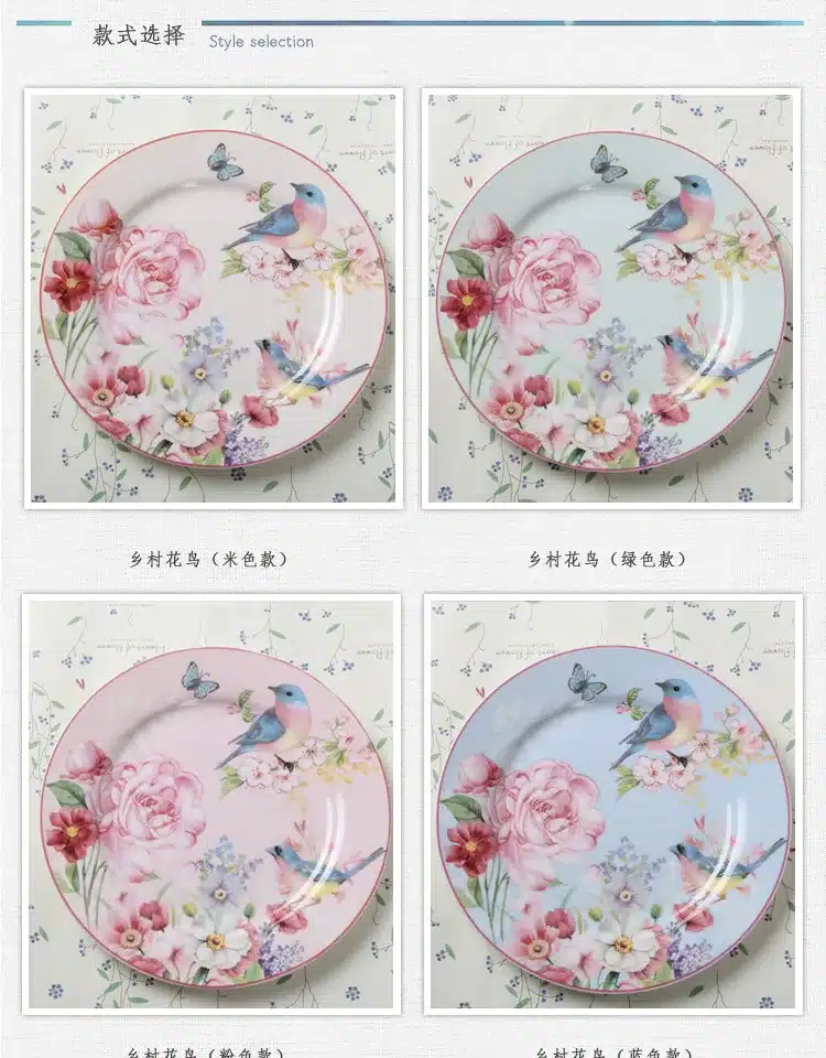 Europe Rural Bone Dishes And Plates Porcelain Dessert Dish Cake Tray Ceramic Tableware Steak Dinner Plate Decoration 18