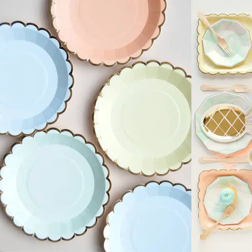 8pcs Candy Color Dinner Paper Plates Party Supply Foil Scalloped Pastel Plates with Gold Foil Party Supplies Tableware CP060 12