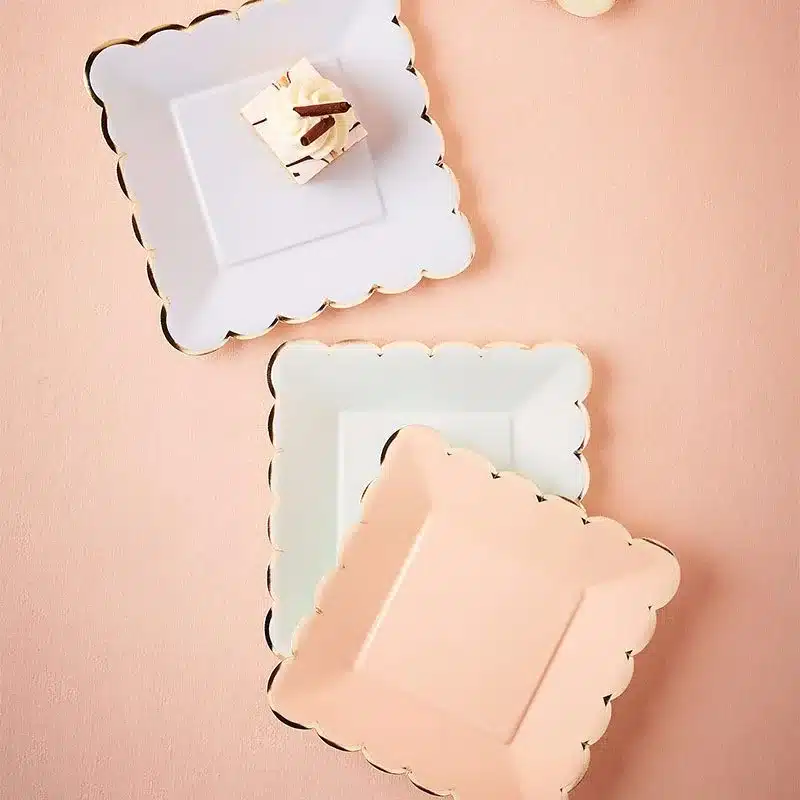 8pcs Candy Color Dinner Paper Plates Party Supply Foil Scalloped Pastel Plates with Gold Foil Party Supplies Tableware CP060 14