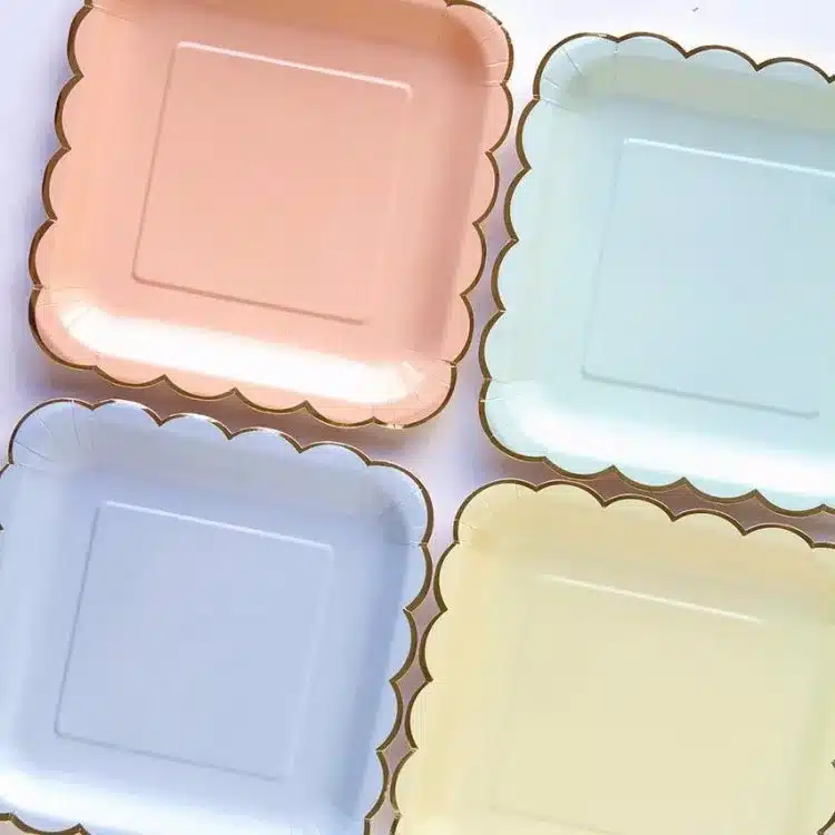 8pcs Candy Color Dinner Paper Plates Party Supply Foil Scalloped Pastel Plates with Gold Foil Party Supplies Tableware CP060 15