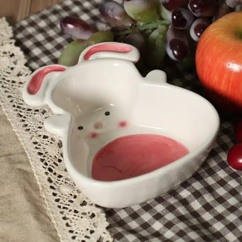 Rabbit Radish Ceramic Bowls Under Glazed Plates Use as Fruit Salad Bowl Nuts Plate for Home Table Decoration 9