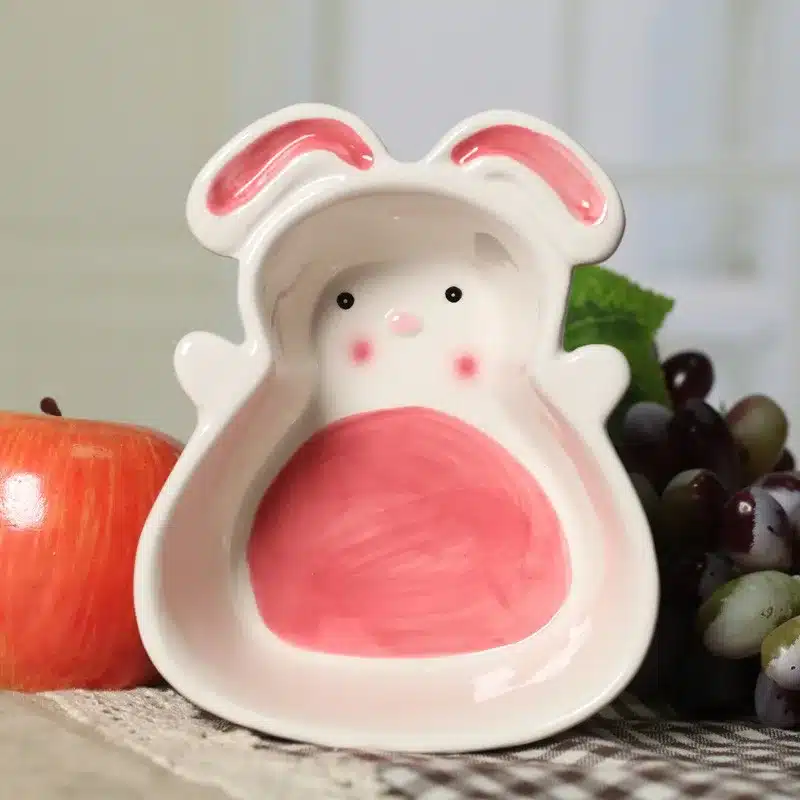 Rabbit Radish Ceramic Bowls Under Glazed Plates Use as Fruit Salad Bowl Nuts Plate for Home Table Decoration 11