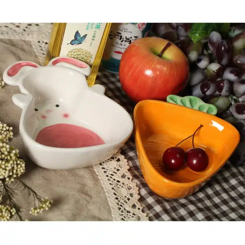 Rabbit Radish Ceramic Bowls Under Glazed Plates Use as Fruit Salad Bowl Nuts Plate for Home Table Decoration 12