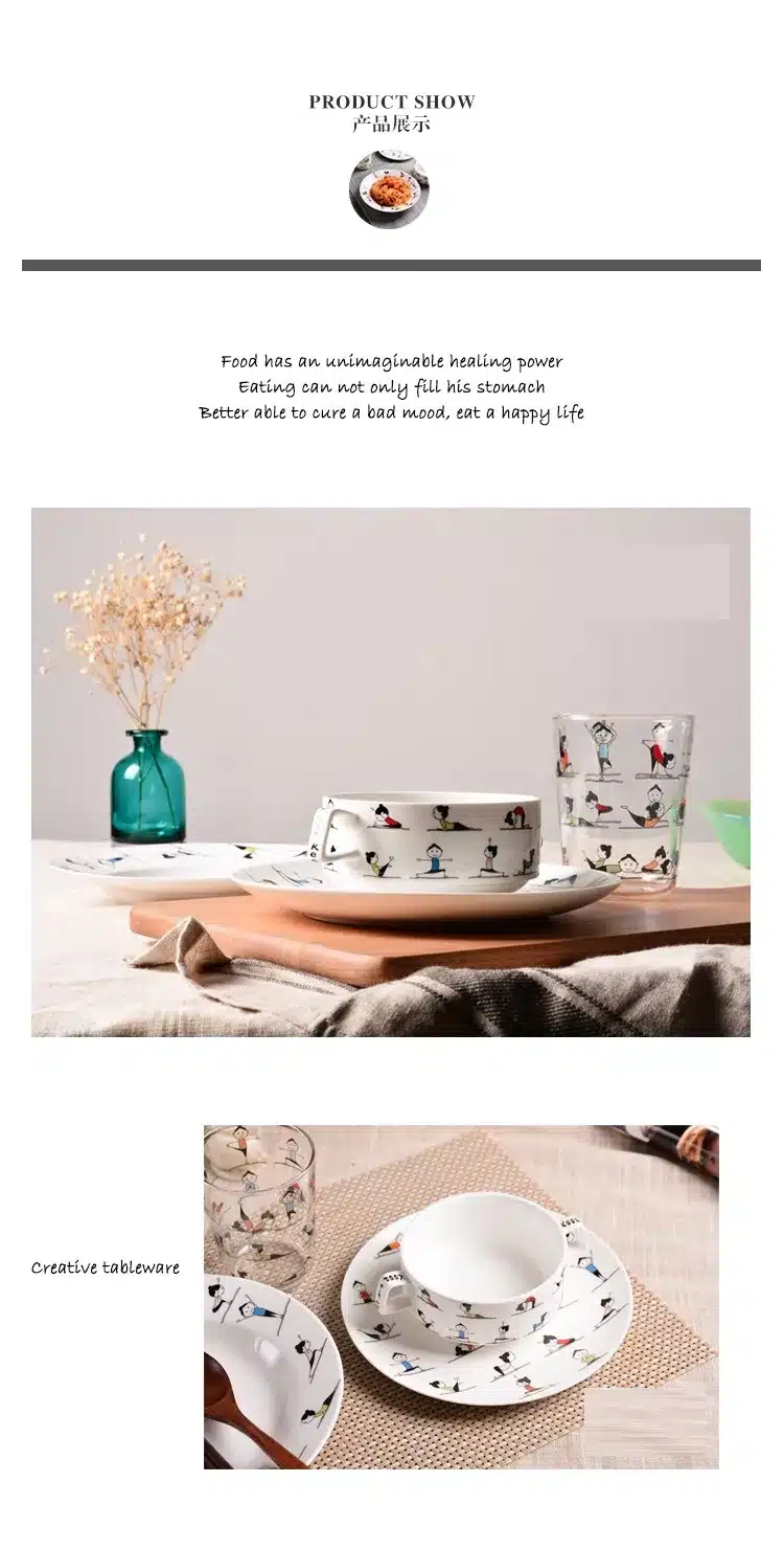 Yoga girls Bone Tableware Set Bowl Househol Plate Bowl Double Ear Bowl Bowl Glass Cup Christmas Gift Free Shipping 3